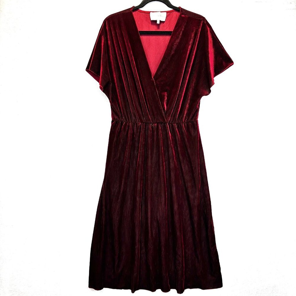 Charles Henry Red Velvet Faux Wrap Midi Dress Womens Large Stretch Holiday Party
